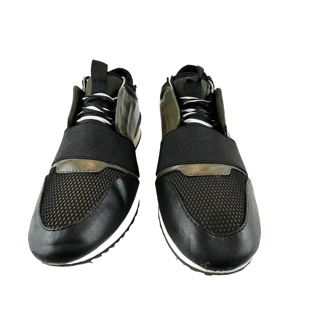 Steve Madden Women's 7.5M - Green & black PU leather sneaker casual shoes KAIYO